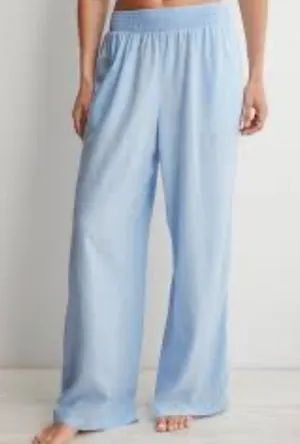 aerie Light Blue Wide-Leg Linen Blend Lounge Pants Coastal Vacation thumbnail 1