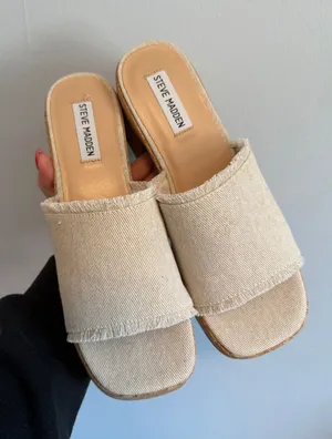 Steve Madden Canary Fabric Platform Sandals Heels Cork size 9.5 thumbnail 1