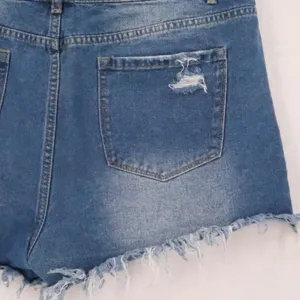 High‎ Waisted Distressed Denim Shorts Womens Size 2XL Blue Button Fly Raw Hem thumbnail 4