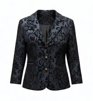ELCC Black Tapestry Velvet Blazer Gold Buttons Sz L thumbnail 1