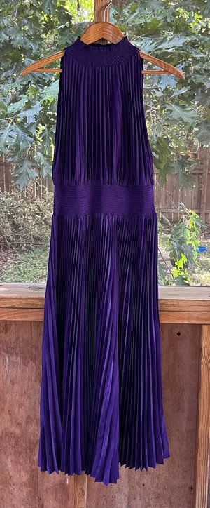 Marina Women's Dark Purple Pleated Sleeveless Midi Dress Size 10 thumbnail 1
