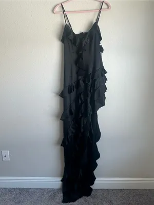 Elliatt Black Kyla Satin Ruffled Asymmetric Maxi Dress thumbnail 2