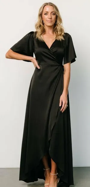 Baltic Born Vara Satin Maxi Wrap Dress Short Sleeve New Without Tags thumbnail 1