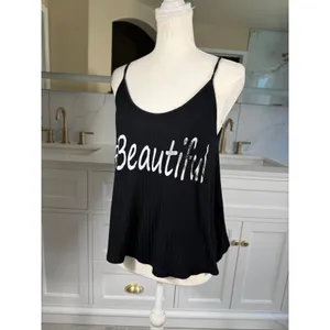 Papaya Tank Top Womens Medium Black #Beautiful Graphic Ribbed Open Back Cami thumbnail 6