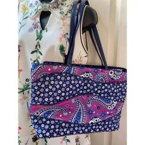 Vera Bradley Blue Pink Quilted Fabric Tote Bag thumbnail 6