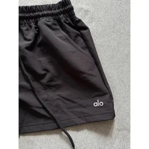 ALO Yoga Women's Alumni Black Nylon Pull-On Activewear Drawstring Shorts Sz S thumbnail 2