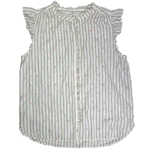 LOFT Womens Medium White Striped Pink Clip Dot‎ Ruffle Sleeveless Blouse thumbnail 1