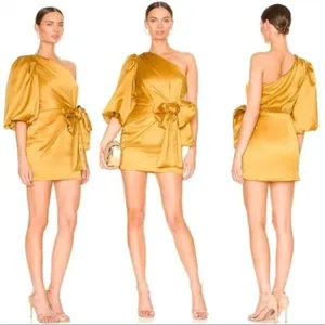 Lovers and Friends Kennedy Mini Dress in Mustard Yellow XSmall New Satin thumbnail 11