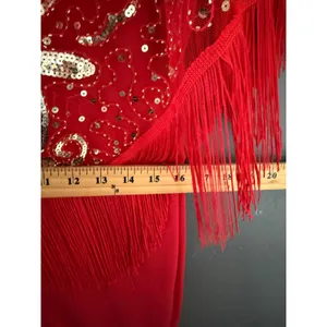Vintage Red Fringe Sequin High Low Gown Gold Beaded Formal Dress Performance thumbnail 5