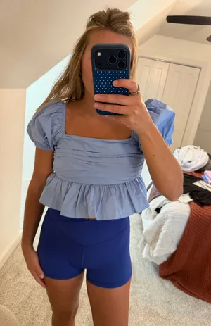 Altar'd State Blue Puff Sleeve Top thumbnail 1