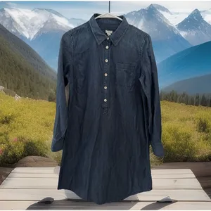 J.Crew Western Blue‎ Chambray Denim Mini Shirt Dress Boho Cowgirl Preppy S thumbnail 2