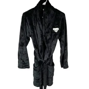 Victoria's Secret PINK Cozy Robe Size XS Black & White Logo Sleep Fluffy‎ PJ thumbnail 3