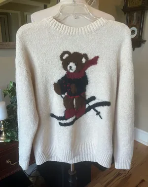 Cozy Cream Bear Snow Ski Sweater - Women's Crewneck Oversized thumbnail 1