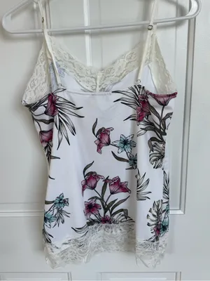 WHBM Floral‎ Lace Trim Cami Tank Top White House Black Market Medium thumbnail 2