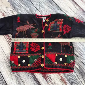 Vintage Bridgewater Women's Festive Navy and Red Sweater Cardigan thumbnail 9