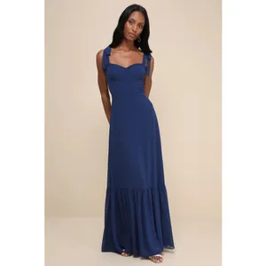NWOT Lulus Truly Gorgeous Dark Blue Ruffled Bustier Tie-Strap Maxi Dress Size XL thumbnail 2