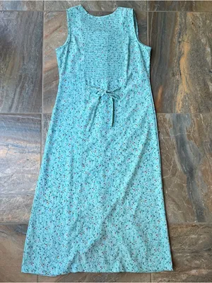 Christopher & Banks Teal Floral Pintuck Maxi Dress - Size 10 Y2K 2000s thumbnail 4