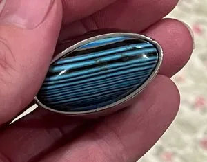 Oval Striped Turquoise Blue Statement Ring - Women Jewelry thumbnail 1