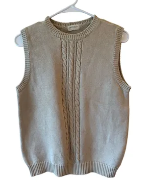 Omphalos Cable Knit Sweater Vest Beige 100% Cotton Women's Size Medium Y2k thumbnail 1