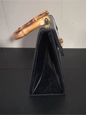 Black Patent Top-Handle Bag with Bamboo Accent thumbnail 6