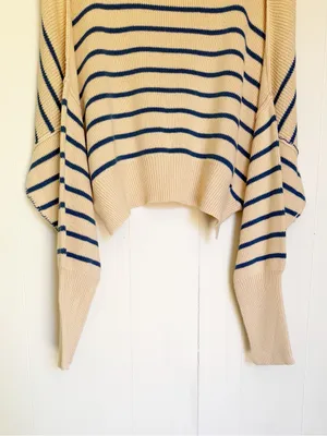 NEW CARLY JEAN LOS ANGELES CJLA Avila Cropped Sweater Blue Stripe XL thumbnail 6