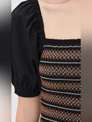 NWT Madewell Smocked Puff Sleeve Mini Dress black XXS Cottagecore thumbnail 7