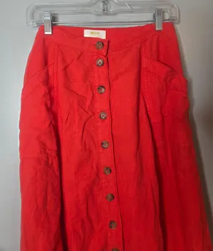 Maeve by Anthropologie Womens 6 Midi A Line Button Front Skirt Orange Red thumbnail 1