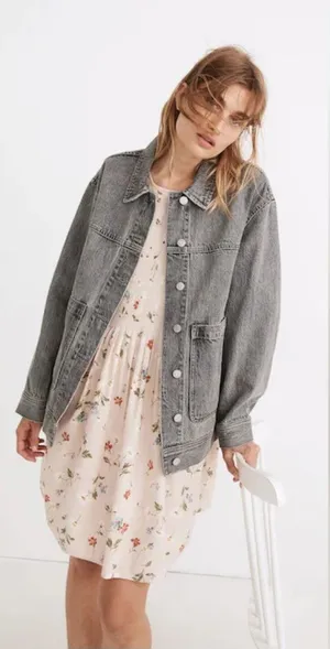 Madewell Denim Patch Pocket Trucker Jacket in Noll Wash Gray Small thumbnail 1