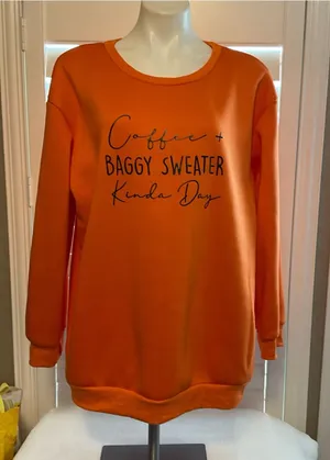SHEIN Orange 'Coffee + Baggy Sweater Kinda Day' Crewneck Sweatshirt thumbnail 1