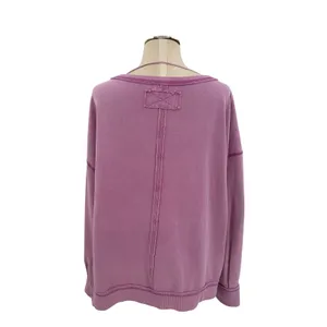 Free People‎ We The Free Oversized V Neck Raw Seam Sweatshirt Purple Small thumbnail 6