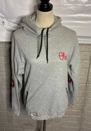 Bend Ohio State Buckeyes Gray Cowl Neck Hoodie Women Large Block O Zip Pocket thumbnail 1