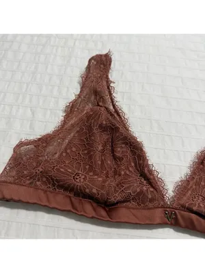 Victoria's Secret Unlined Eyelash Lace Triangle Bralette Sz M Medium Rust thumbnail 4