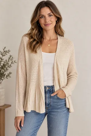 Anthropologie Moth cream open front cotton cardigan sweater Large thumbnail 1