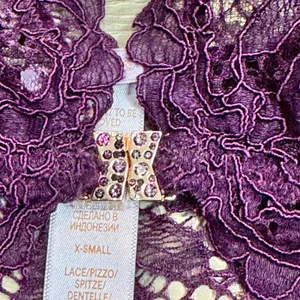 Savage X Fenty Lace Bralette Bra Purple XSmall Adjustable Straps Rhinestone Logo thumbnail 4