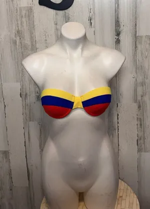 SheIn Colombia Flag Colorblock Bandeau Bikini Top Womens Small Yellow Blue Red thumbnail 1