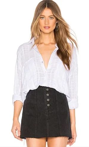 Free People Loveland Women’s White Button-Up Long Sleeve Windowpane Plaid Size L thumbnail 1