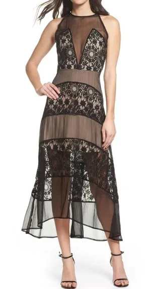 Foxiedox Tristan Lace & Chiffon black maxi dress size L thumbnail 1