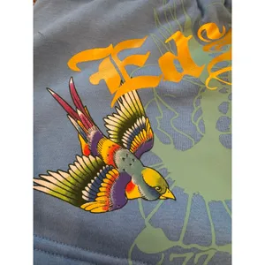 Ed Hardy Blue Tattoo Graphic Sweat Mini Skirt Y2K Drawstring thumbnail 10