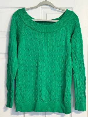 Lauren Ralph Lauren Kelly Green Cable Knit Classic Preppy Academia Sweater Sz XL thumbnail 2