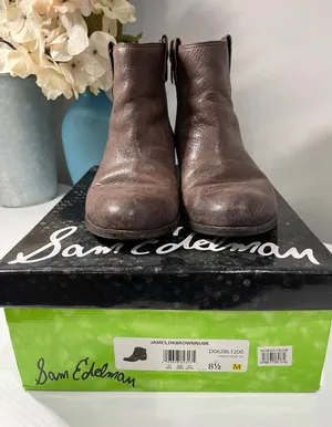 Sam Edelman James Dark Brown Distressed Leather Ankle Boots‎ Size 8.5M thumbnail 1