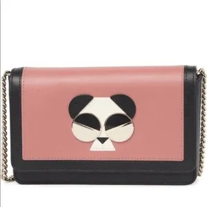 Kate Spade Gentle Panda Crossbody Leather Wallet‎ Bag, Pink/Black, NWT thumbnail 3