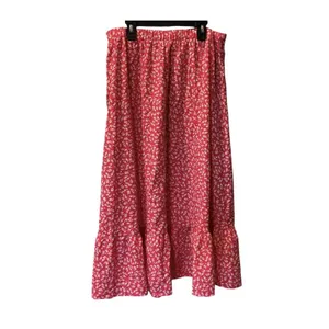 Emery Rose Pink Floral Midi/Maxi A-Line Skirt Elastic Waist Pull On Ruffle XL thumbnail 2
