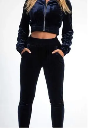 Navy blue High Waist Joggers & Cropped Top SweatSet Size M thumbnail 1