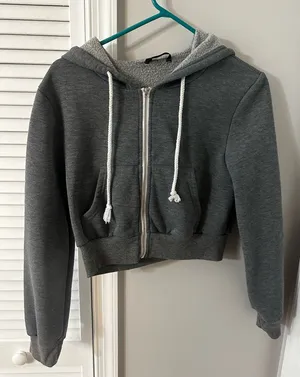 Shein Grey Cropped Zip-Up Hoodie Jacket thumbnail 1