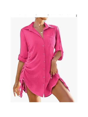 NEW Pink Cover Up Button Down Swimsuit Coverup Drawstring L thumbnail 3