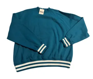 DSG Sweatshirt Mockneck Varsity Dark Teal Blue Striped Fleece NWT Medium thumbnail 1