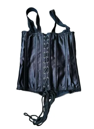 Y2K Black Silky Satin Goth Grunge Punk Dom Lingerie Intimates Structured Corset thumbnail 2