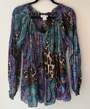 Allison Taylor Multicolor/ Patchwork style Paisley Blouse Size Medium thumbnail 1