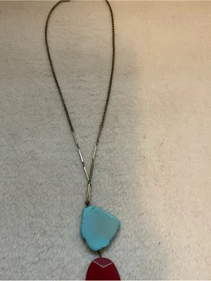 Triple-Stone Drop Necklace in Turquoise, Pink and Brown thumbnail 3