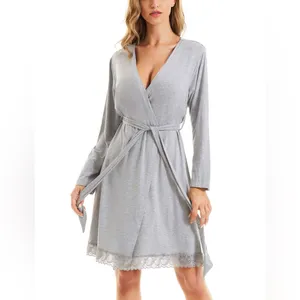 Kimono Robes Long Sleeve Sleepwear Lightweight Loungewear with Lace Trim thumbnail 4
